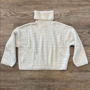 Mango Women's Size M Cream Oversized Sweater Crystal Embellished Detail NWT